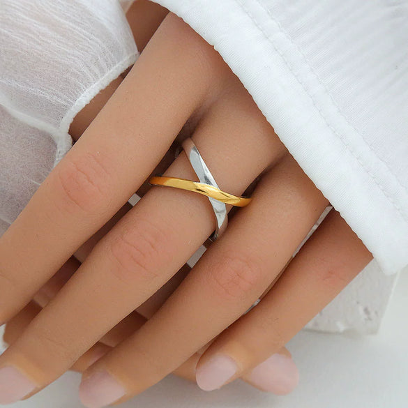 Stainless Steel Casting Open Ring Set With Leaf U Shaped And Geometric Patterns Real Gold Plated For Women