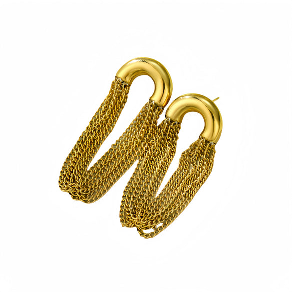 Stainless Steel Casual Curved Chain Long Tassel C Shaped Electroplated Women's Earrings