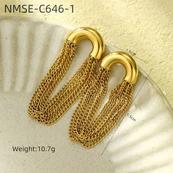 Stainless Steel Casual Curved Chain Long Tassel C Shaped Electroplated Women's Earrings