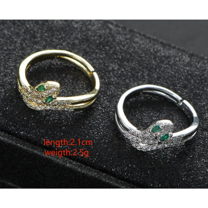 Stainless Steel Casual Elegant Luxurious Snake Inlay Zircon Open Rings