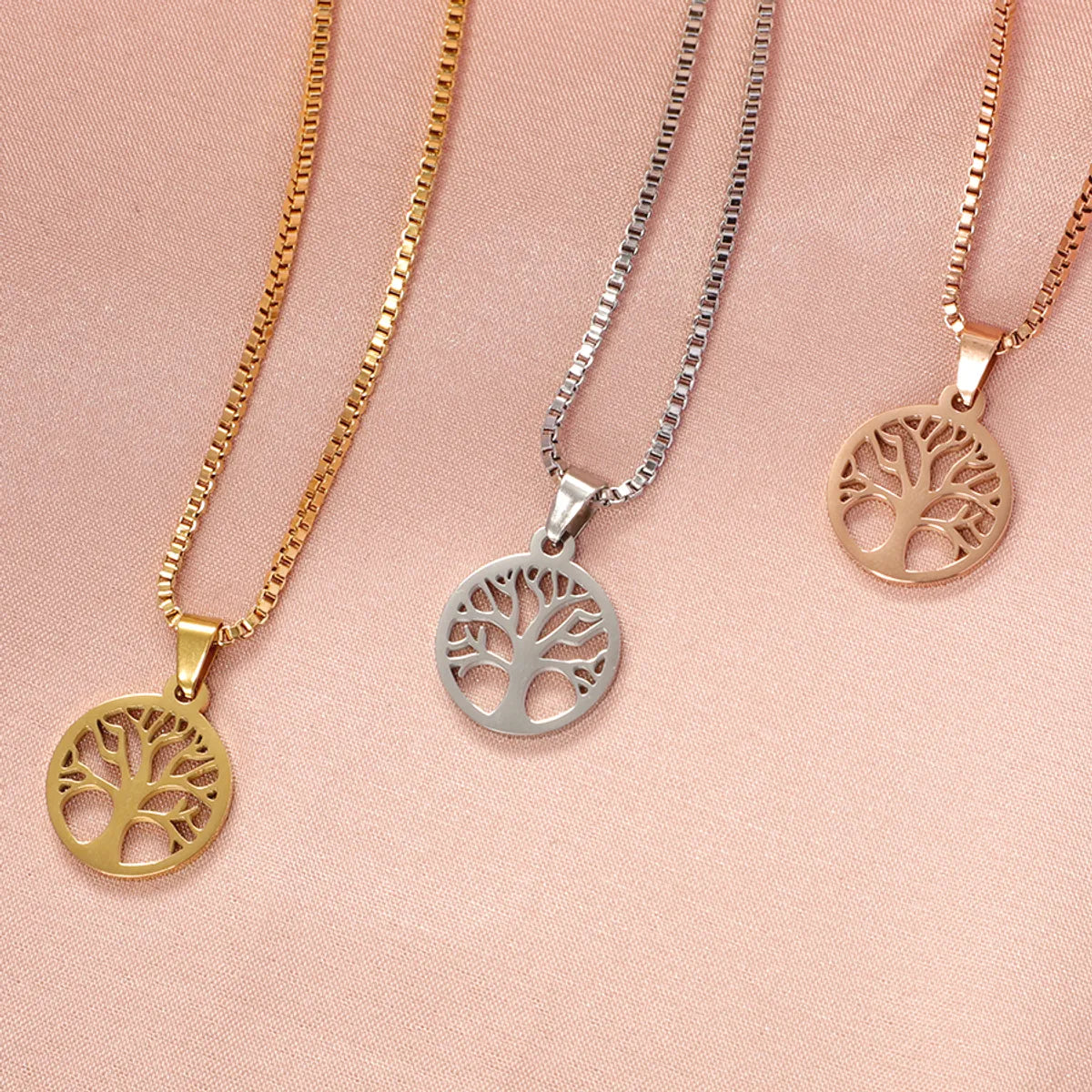 Stainless Steel Casual Simple Style Life Tree Pendant Necklace