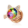 Stainless Steel Cat Head Punk Crystal Electroplated Flower Earrings Piercing Jewelry