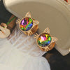 Stainless Steel Cat Head Punk Crystal Electroplated Flower Earrings Piercing Jewelry