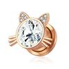 Stainless Steel Cat Head Punk Crystal Electroplated Flower Earrings Piercing Jewelry