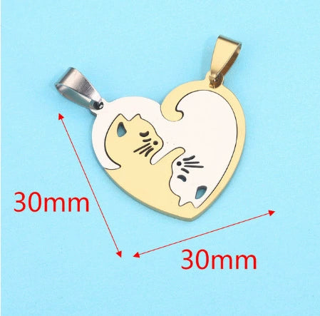 Stainless Steel Cat Puppy Cartoon Pendant Necklace 18K Gold Plated
