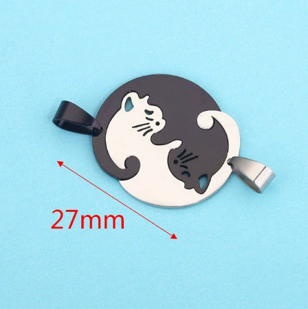 Stainless Steel Cat Puppy Cartoon Pendant Necklace 18K Gold Plated
