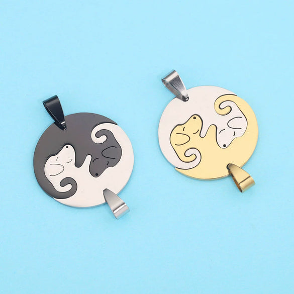 Stainless Steel Cat Puppy Cartoon Pendant Necklace 18K Gold Plated