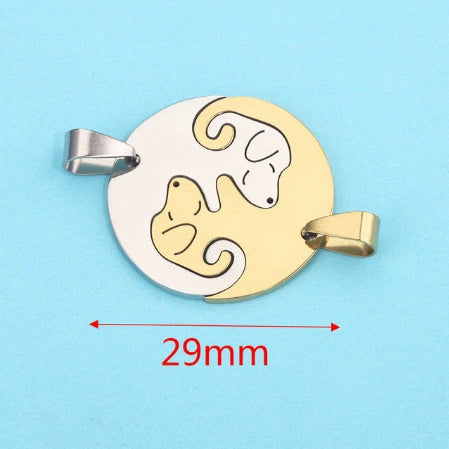 Stainless Steel Cat Puppy Cartoon Pendant Necklace 18K Gold Plated