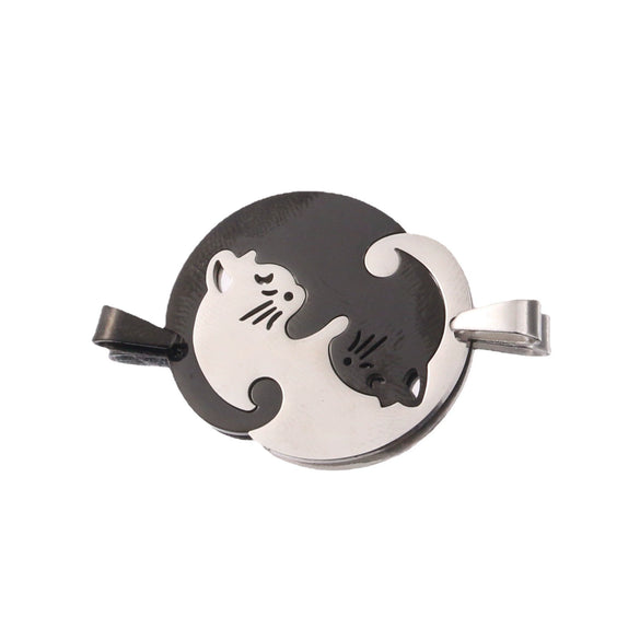 Stainless Steel Cat Puppy Cartoon Pendant Necklace 18K Gold Plated