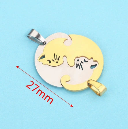 Stainless Steel Cat Puppy Cartoon Pendant Necklace 18K Gold Plated