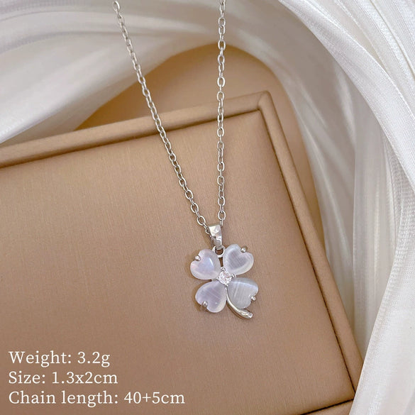 Stainless Steel Cat's Eye Lucky Grass Animal Zodiac Cartoon Style Unisex Diamond Necklace