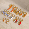 Stainless Steel Ceramic Pearl Earrings With Animal Zodiac Pattern Electroplated For Women