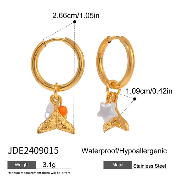 Stainless Steel Ceramic Pearl Earrings With Animal Zodiac Pattern Electroplated For Women