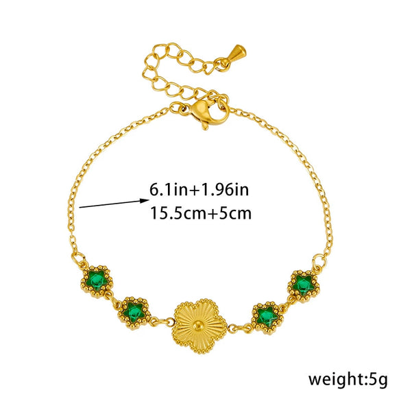 Stainless Steel Chain Bracelet With Diamondplated Plum Blossom Fashion Retro Style