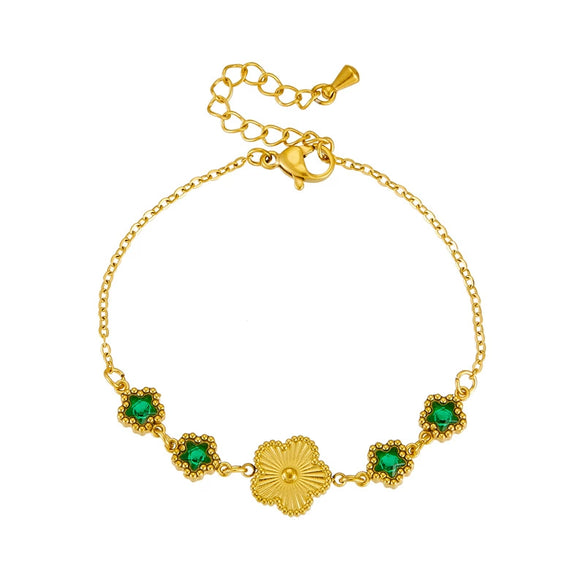 Stainless Steel Chain Bracelet With Diamondplated Plum Blossom Fashion Retro Style