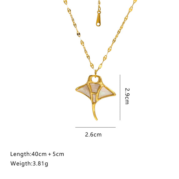 Stainless Steel Chain Shell Starfish Leaf Pendant Necklace Unisex Set With Diamonds
