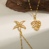 Stainless Steel Chain Shell Starfish Leaf Pendant Necklace Unisex Set With Diamonds