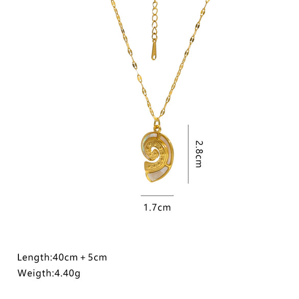 Stainless Steel Chain Shell Starfish Leaf Pendant Necklace Unisex Set With Diamonds