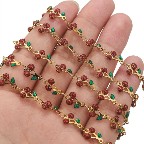 Stainless Steel Cherry Oil Drop Chain Handmade Jewelry Making Accessories For Bracelet And Necklace With Electroplating