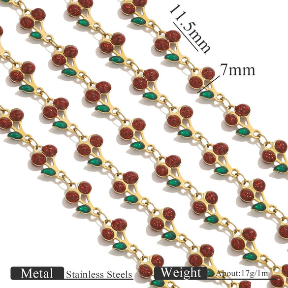 Stainless Steel Cherry Oil Drop Chain Handmade Jewelry Making Accessories For Bracelet And Necklace With Electroplating