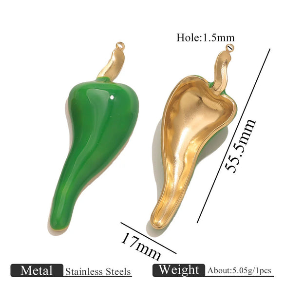 Stainless Steel Chili Pepper Shaped Electroplated Handmade Jewelry Pendant For Necklace Bracelet Bag Diy