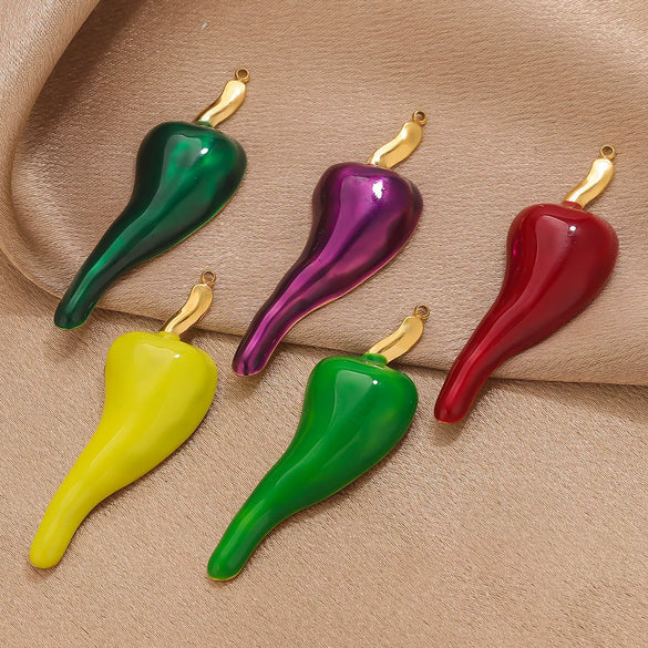 Stainless Steel Chili Pepper Shaped Electroplated Handmade Jewelry Pendant For Necklace Bracelet Bag Diy