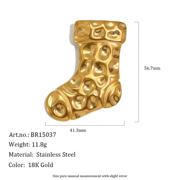 Stainless Steel Christmas Ornaments And Accessories Gold Plated Reindeer Stocking And Snowman Brooch For Women