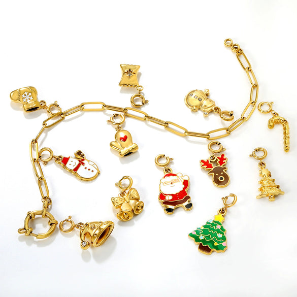 Stainless Steel Christmas Snowman Reindeer And Bell Pendants With Electroplated Finish Simple Cartoon Festival Necklace Accessories