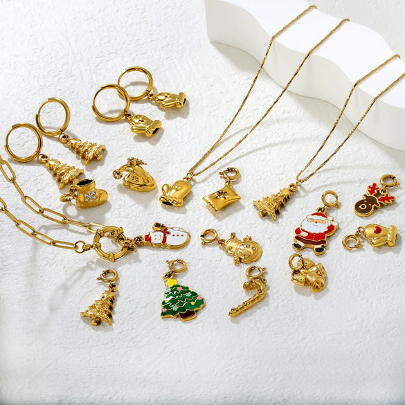 Stainless Steel Christmas Snowman Reindeer And Bell Pendants With Electroplated Finish Simple Cartoon Festival Necklace Accessories