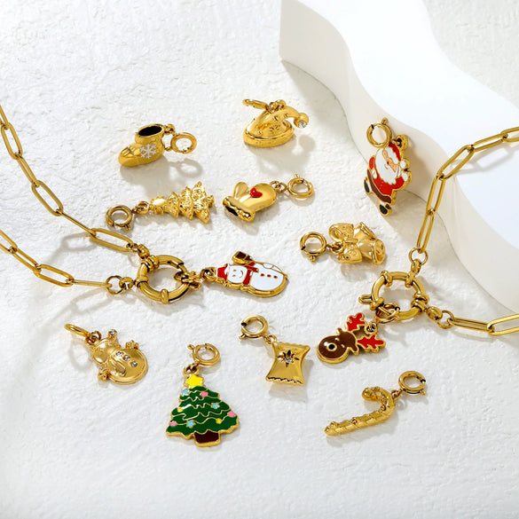 Stainless Steel Christmas Snowman Reindeer And Bell Pendants With Electroplated Finish Simple Cartoon Festival Necklace Accessories