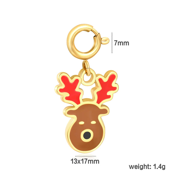Stainless Steel Christmas Snowman Reindeer And Bell Pendants With Electroplated Finish Simple Cartoon Festival Necklace Accessories