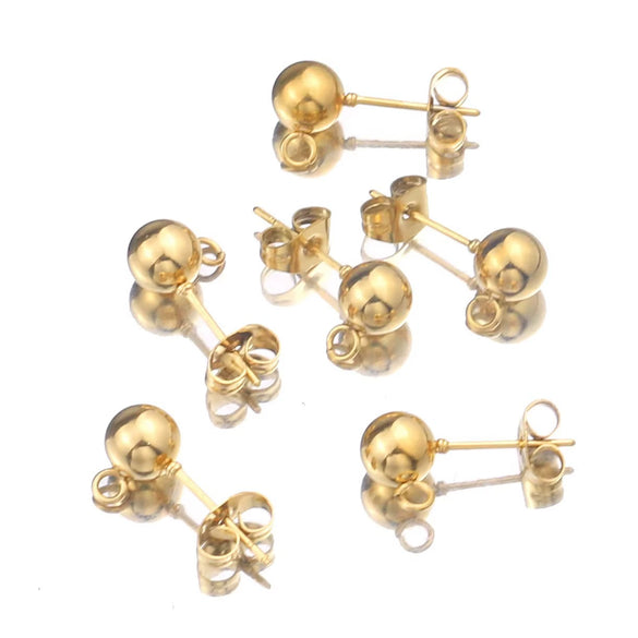 Stainless Steel Circle Bead Welding Hanging Earrings Handmade Jewelry Accessories Electroplated