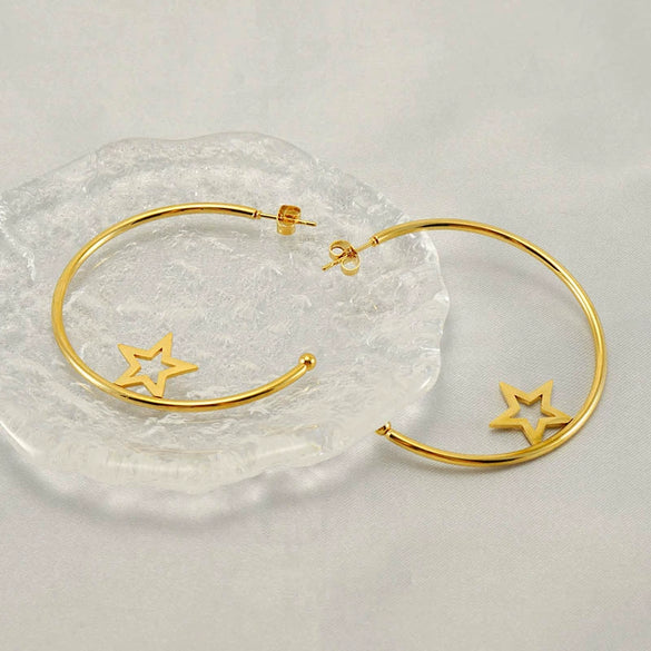 Stainless Steel Circle Star Geometric Fashion Earrings With Electroplating For Women