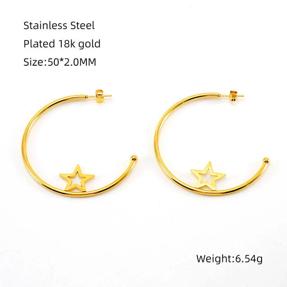 Stainless Steel Circle Star Geometric Fashion Earrings With Electroplating For Women