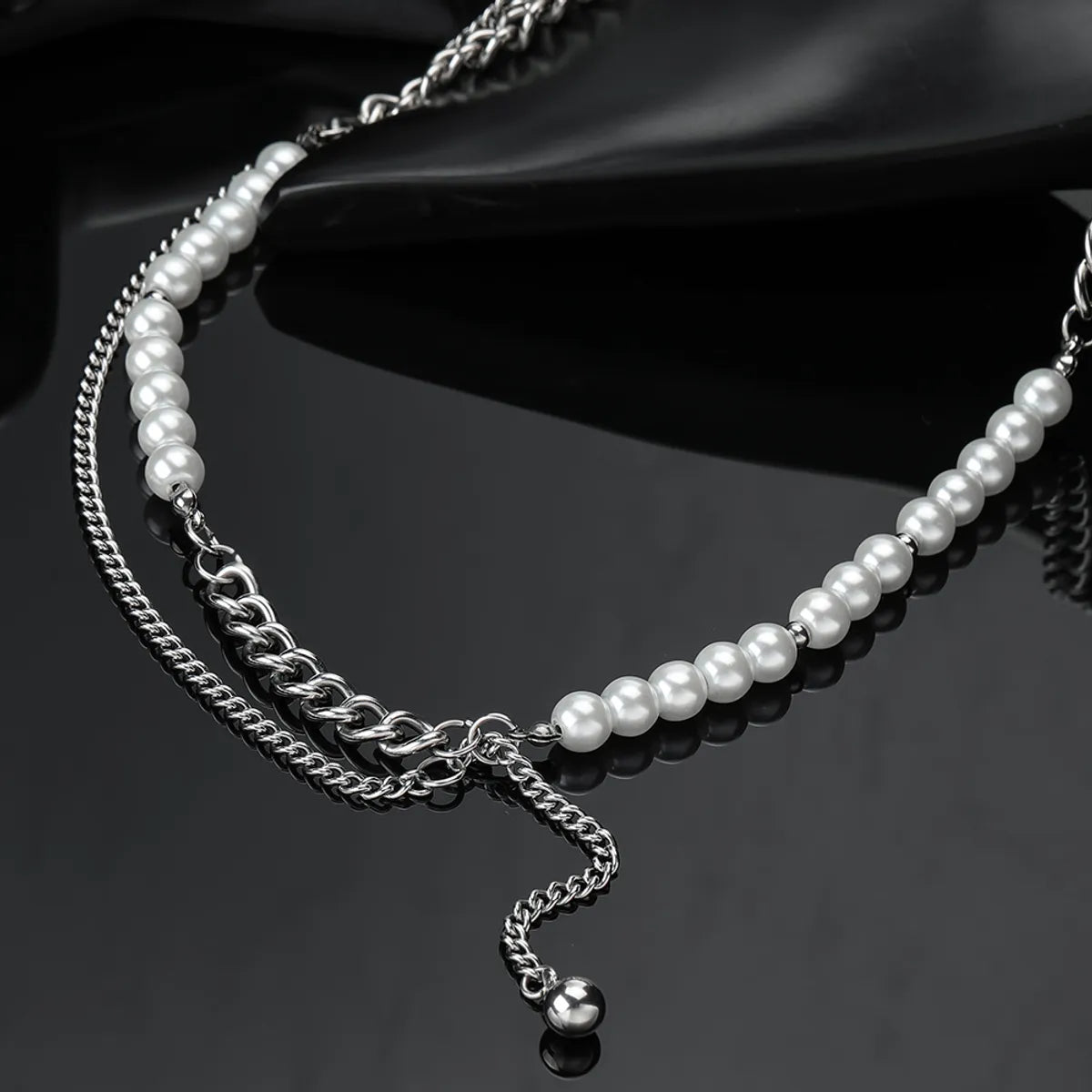 Stainless Steel Classic Style Round Beaded Necklace