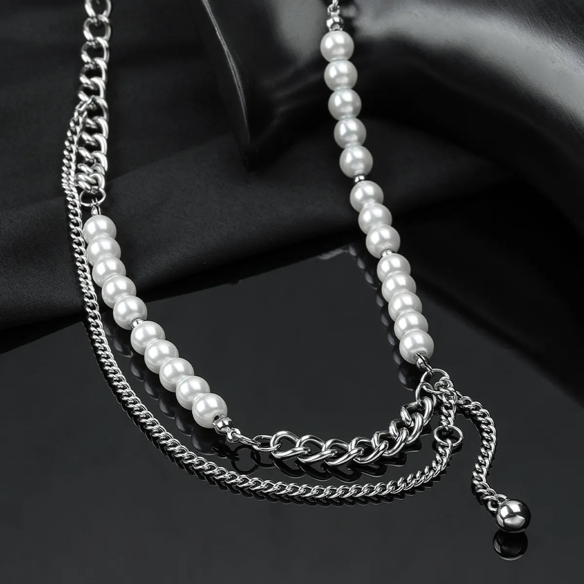 Stainless Steel Classic Style Round Beaded Necklace