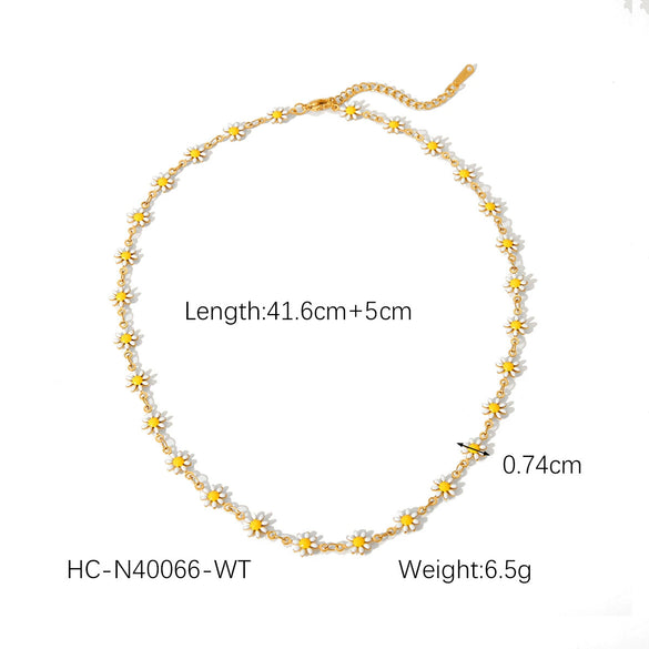 Stainless Steel Clavicle Chain Necklace And Bracelet With Daisy Olive Branch Butterfly Pattern And Oil Dripping Design For Women