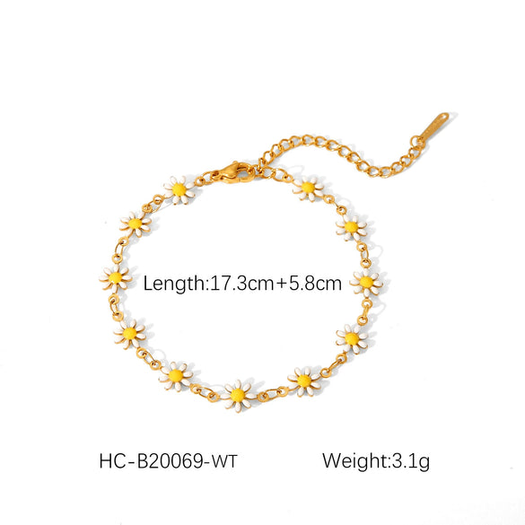 Stainless Steel Clavicle Chain Necklace And Bracelet With Daisy Olive Branch Butterfly Pattern And Oil Dripping Design For Women