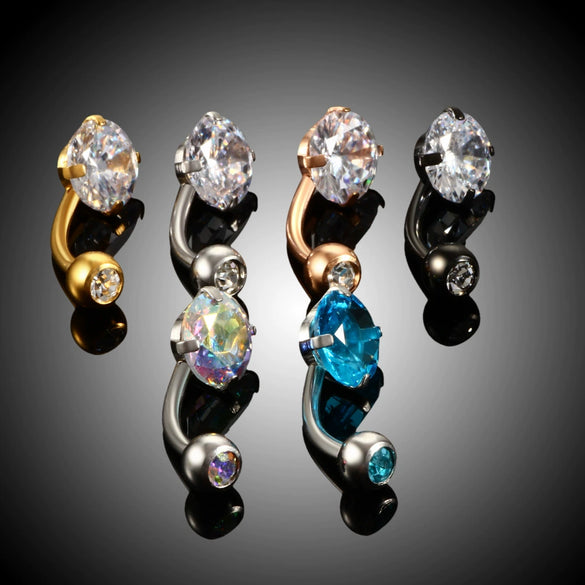 Stainless Steel 4Claw Inlaid Zircon Round Belly Button Ring 4Claw Zirconium Short Nail Belly Button Nail Belly Button Human Body Puncture