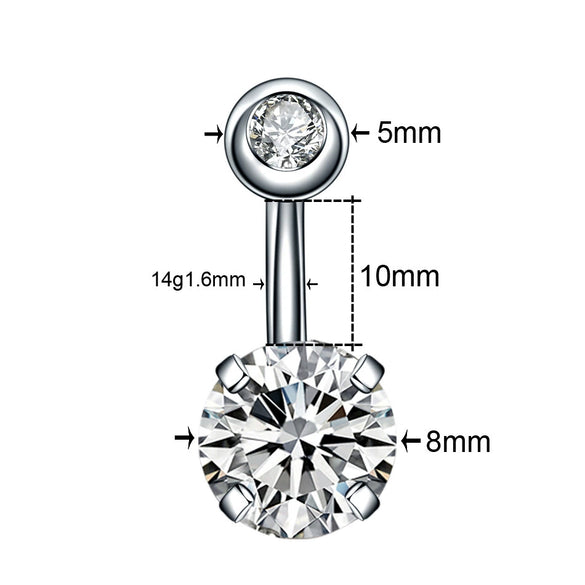 Stainless Steel 4Claw Inlaid Zircon Round Belly Button Ring 4Claw Zirconium Short Nail Belly Button Nail Belly Button Human Body Puncture