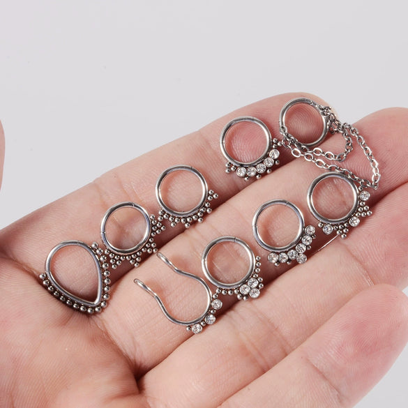 Stainless Steel Closed Nose Ring Welding Ball Dropshaped Round Electroplating Piercing Nose Septum Nail Unisex