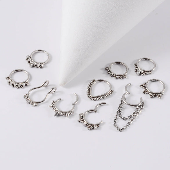 Stainless Steel Closed Nose Ring Welding Ball Dropshaped Round Electroplating Piercing Nose Septum Nail Unisex