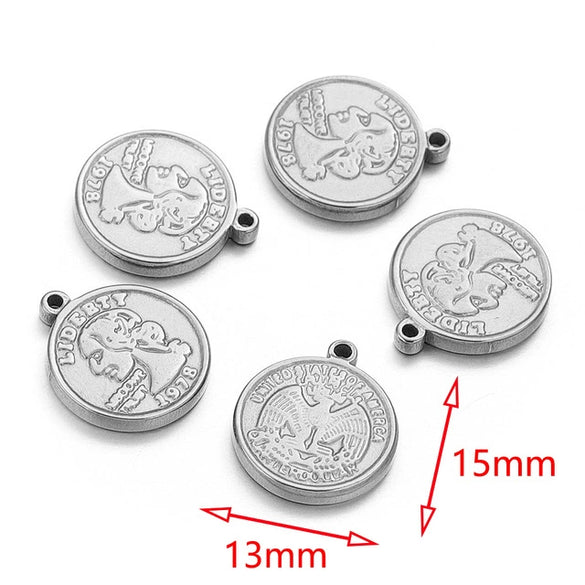 Stainless Steel Coin Round Pendant Necklace With Crown Pattern And Electroplating Treatment For Ladies