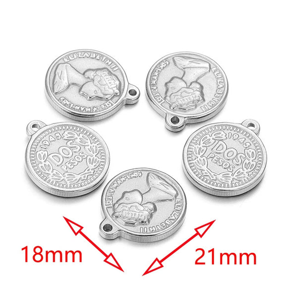 Stainless Steel Coin Round Pendant Necklace With Crown Pattern And Electroplating Treatment For Ladies