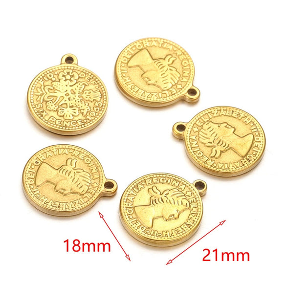 Stainless Steel Coin Round Pendant Necklace With Crown Pattern And Electroplating Treatment For Ladies