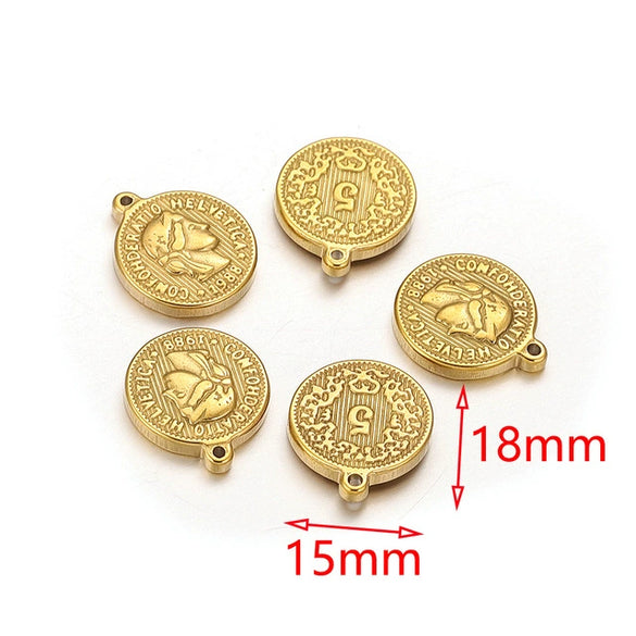 Stainless Steel Coin Round Pendant Necklace With Crown Pattern And Electroplating Treatment For Ladies