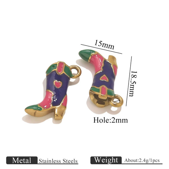 Stainless Steel Color Enamel Shoes Dripping Oil Pendant Jewelry Accessories For Necklace And Earrings