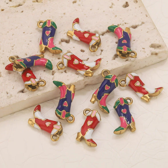 Stainless Steel Color Enamel Shoes Dripping Oil Pendant Jewelry Accessories For Necklace And Earrings