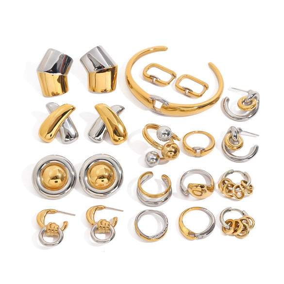 Stainless Steel Color Matching Ring High Grade Earring Titanium Steel Opening Beaded Bracelet With Geometric Design And Electroplating
