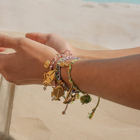 Stainless Steel Colored Conch Shell Bracelet With Electroplating And Cross Pattern For Women